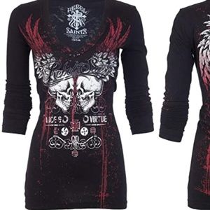 Affliction Rebel Saint LS Biker Skull Shirt/Dress